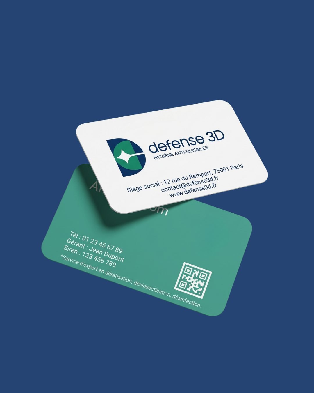 Cartes de visite Defense 3D bleu marine et vert